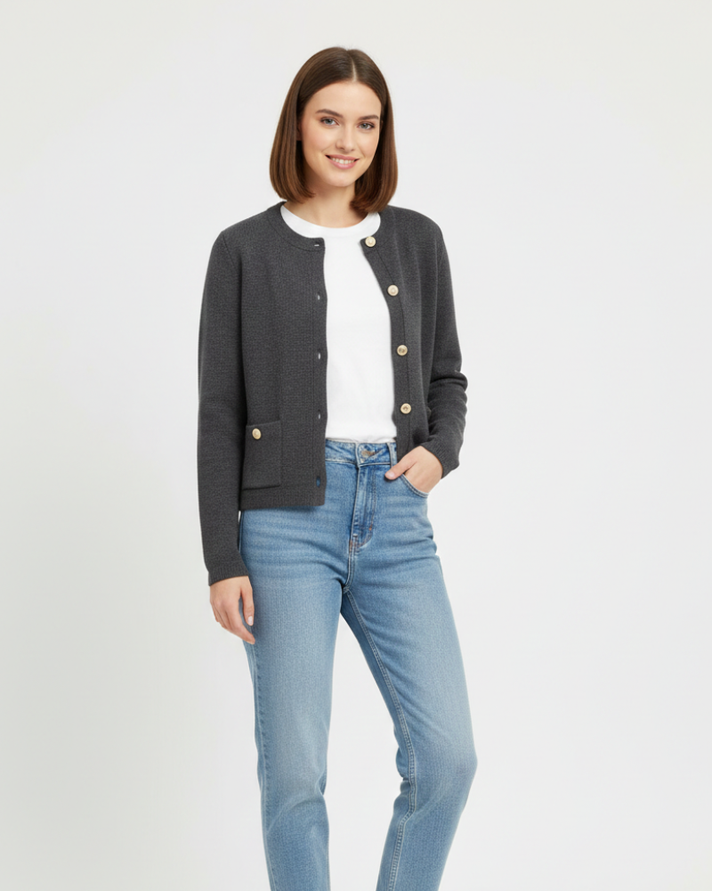 Cardigan Maria Court Donna – Maglia Fine Strutturata, Bottoni a Contrasto e Stile Elegante