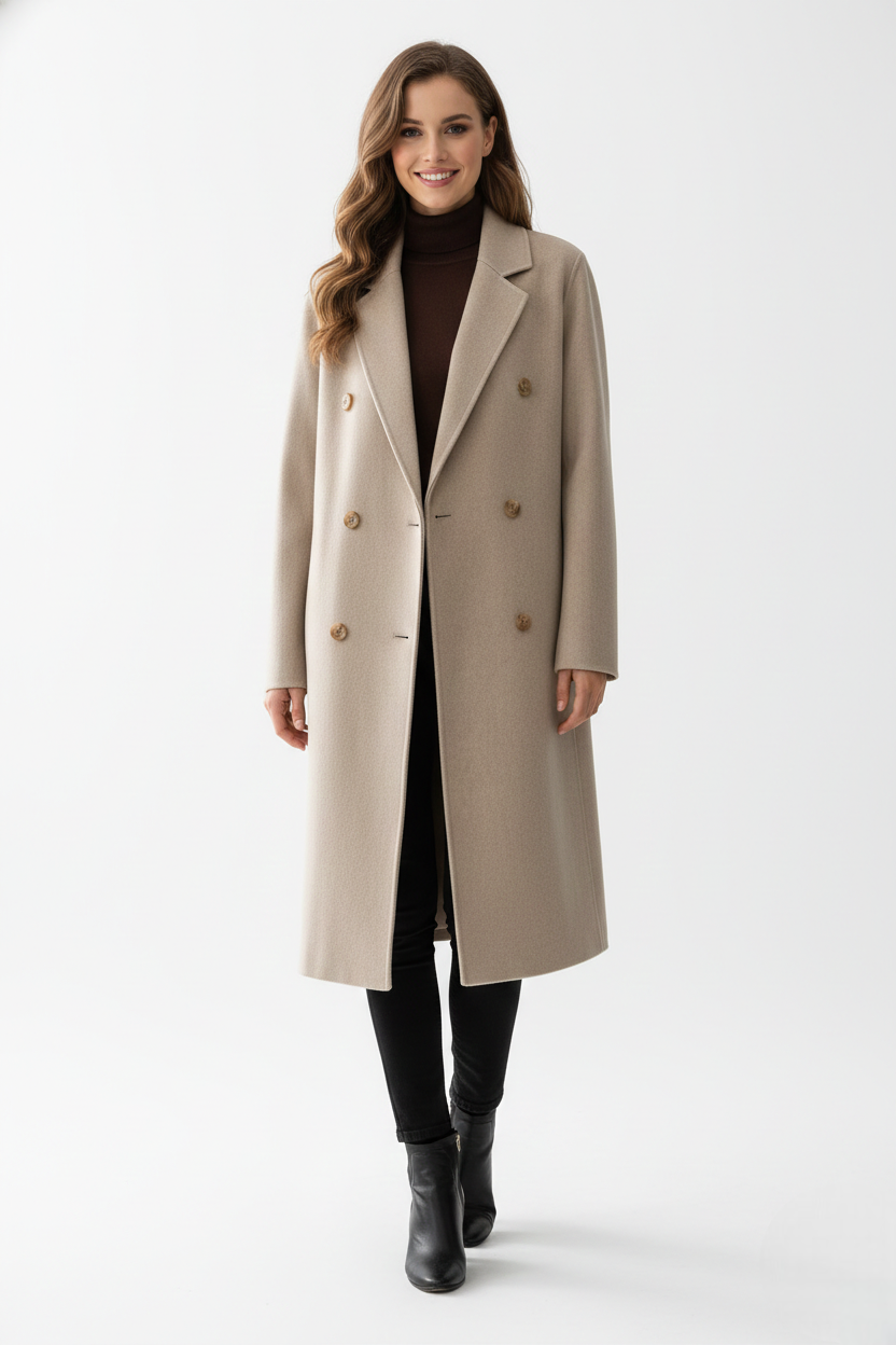 Mabelle Abrigo Largo Mujer – Abrigo de Invierno Doble Botonadura Corte Elegante y Moderno