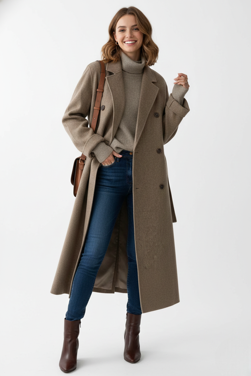 Mabelle Abrigo Largo Mujer – Abrigo de Invierno Doble Botonadura Corte Elegante y Moderno