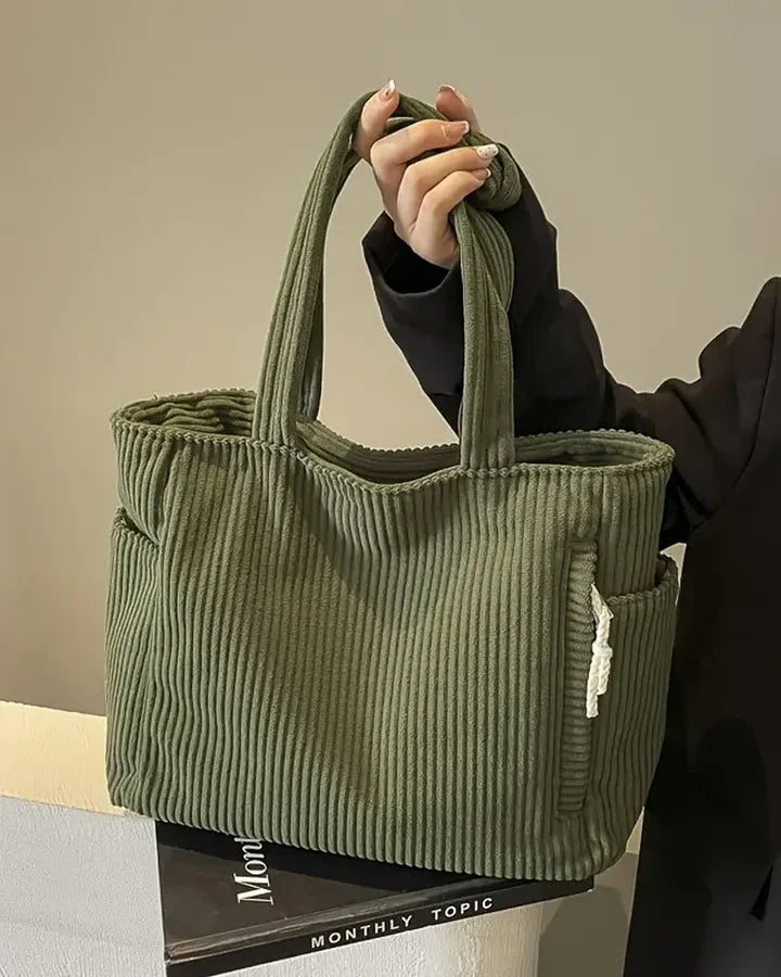 Marijn Sac Cabas Femme – Geantă Tote Côtelé cu Detalii Cordon & Spațiu Mare de Depozitare