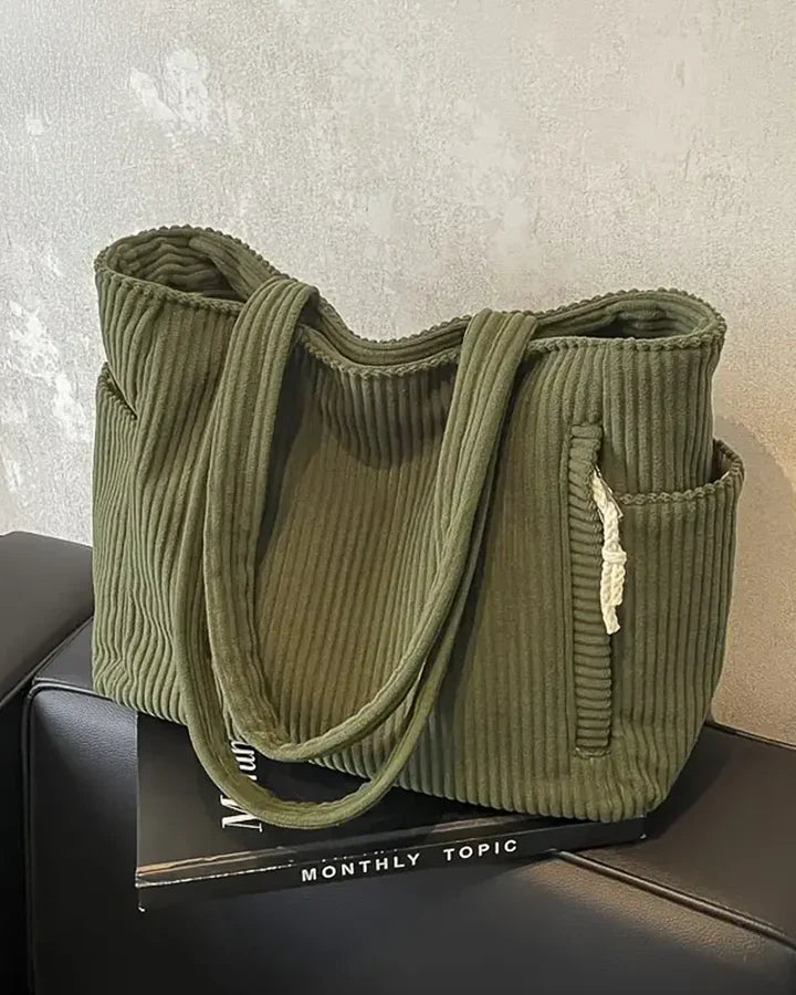 Marijn Sac Cabas Femme – Geantă Tote Côtelé cu Detalii Cordon & Spațiu Mare de Depozitare