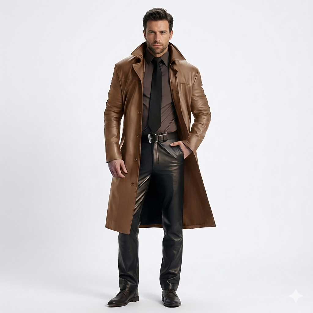 Marlo Trench Lang Herre – Elegant Frakke med Klassisk Knaplukning Moderne Snit
