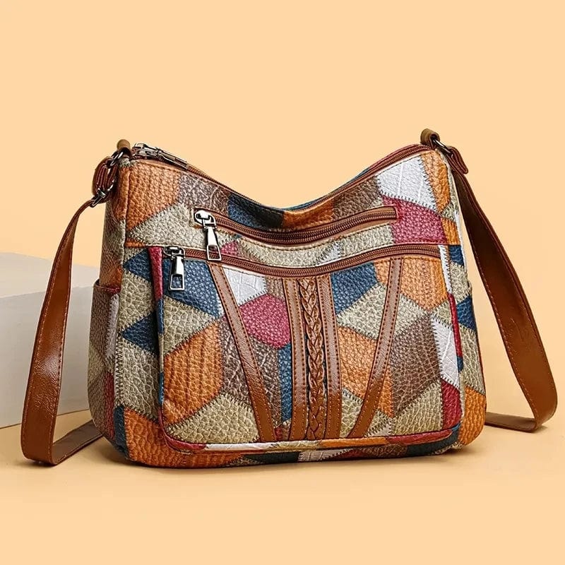 Marysol női kézitáska – bőr patchwork táska mozaik mintával és praktikus rekeszekkel