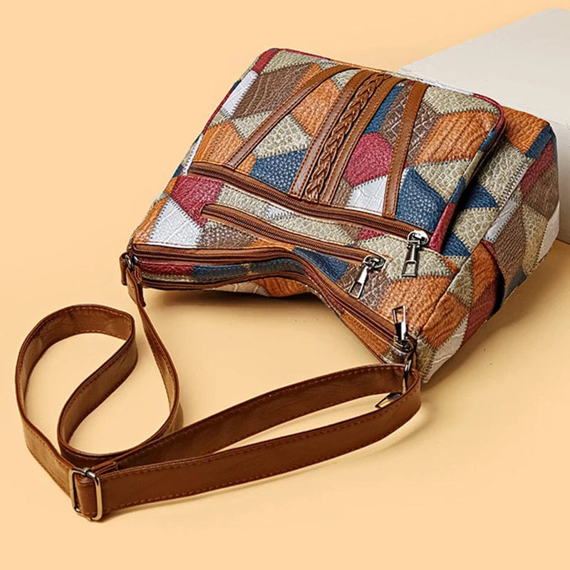 Marysol női kézitáska – bőr patchwork táska mozaik mintával és praktikus rekeszekkel