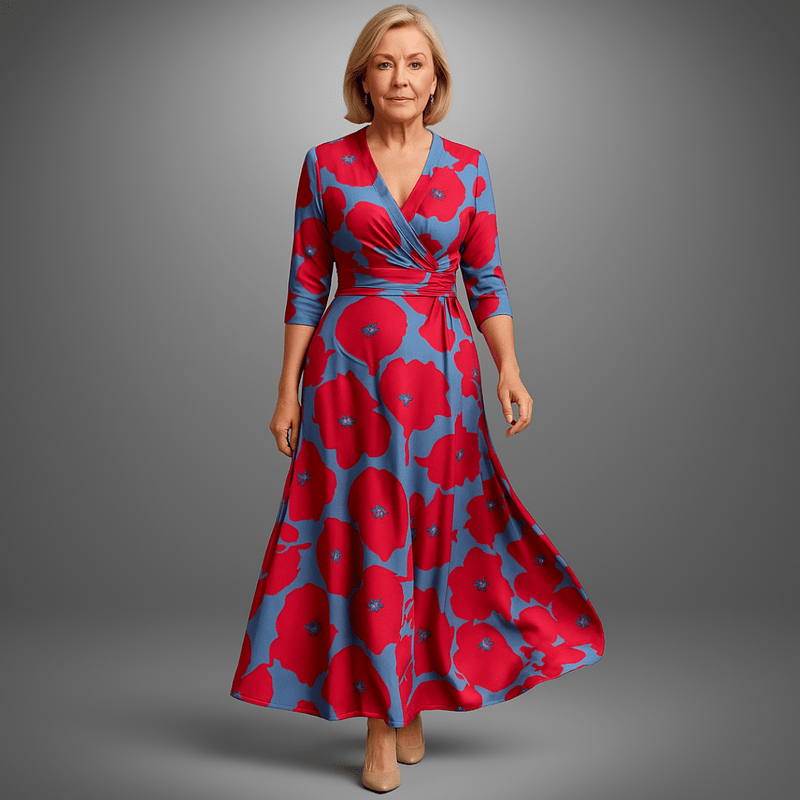 Charm Robe Midi - Bata floral con escote cruzado en V y tela infroible