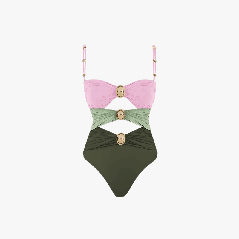Issa Maillot de Bain Mujer – Una Pieza Recortado con Anillos Dorados y Diseño Colorblock