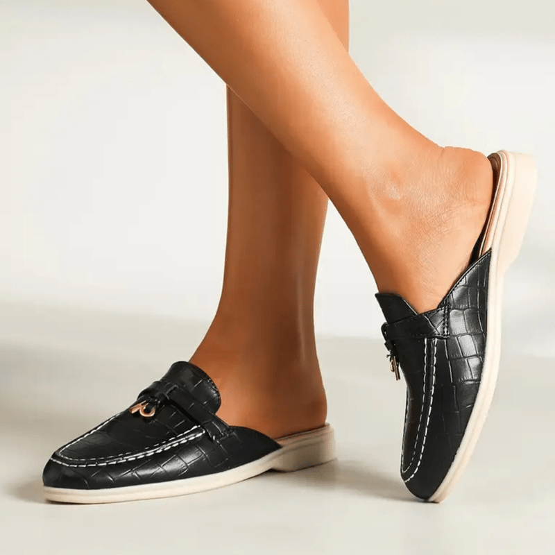 Lydia Mules Mulher de Calçar – Mules Sem Salto com Fivela Elegante e Sola Confortável