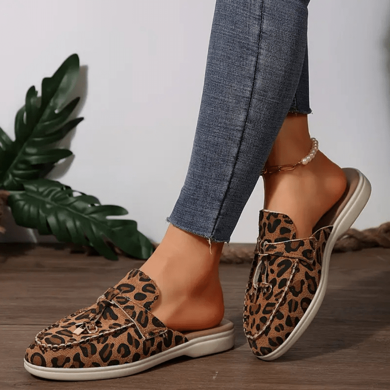 Moira Mocassins Femme – Mules Leopardo Sin Tacón con Suela Flexible y Estilo Salvaje