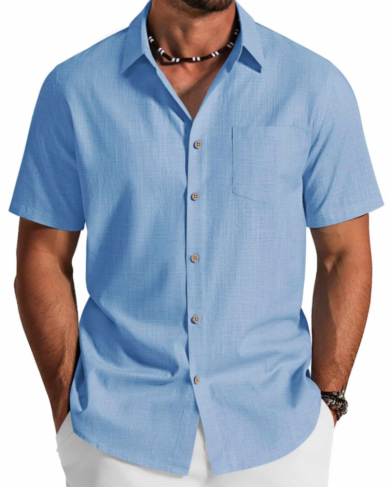 Noah Chemise Homme – Lyocell-puuvillapaita lyhyillä hihoilla, teksturoitu kesätyyli