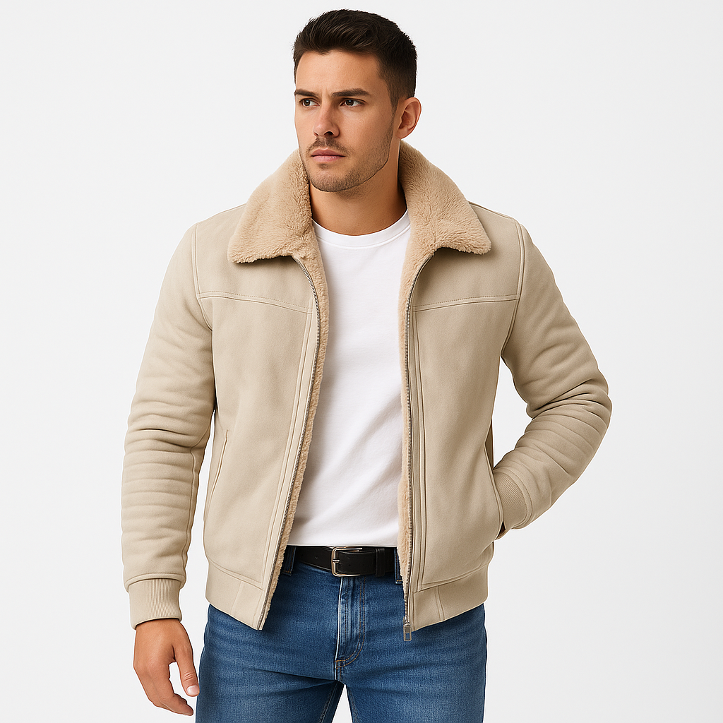 Michael Veste Herre med Pelskrave – Elegant Lynlåset Frakke med Slank Pasform i Moderne Stil