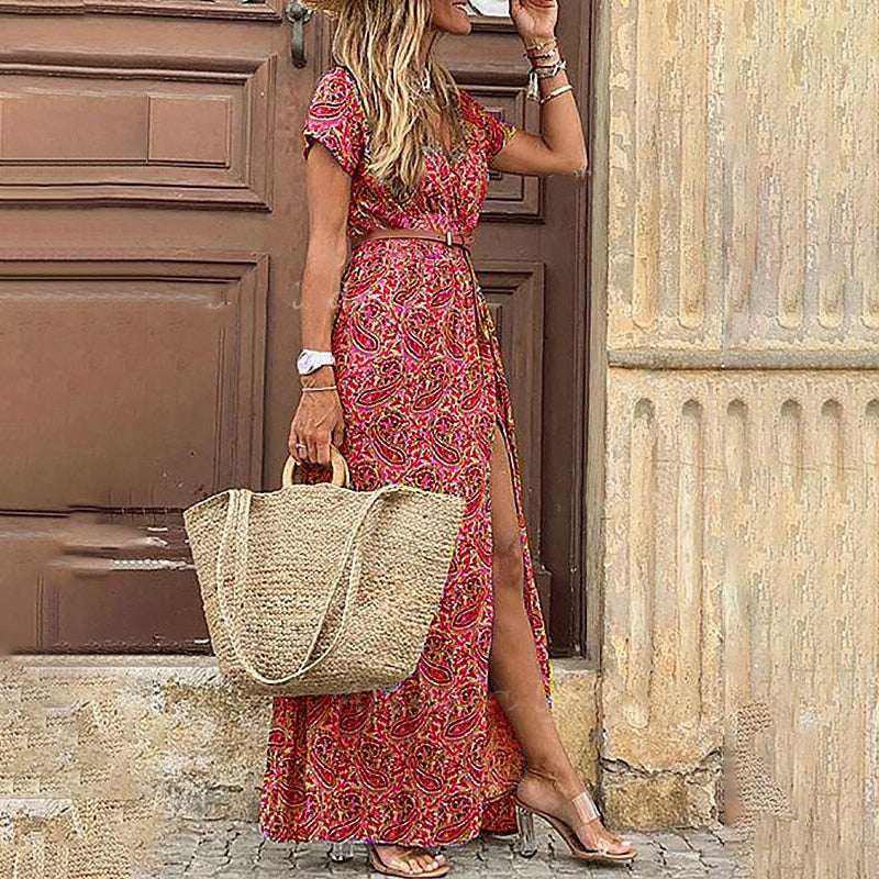 Sukienka Rosalie Bohemian dla kobiet – długa, zwiewna letnia sukienka o luźnym kroju z boho printem