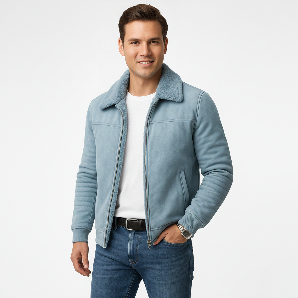 Michael Veste Herre med Pelskrave – Elegant Lynlåset Frakke med Slank Pasform i Moderne Stil