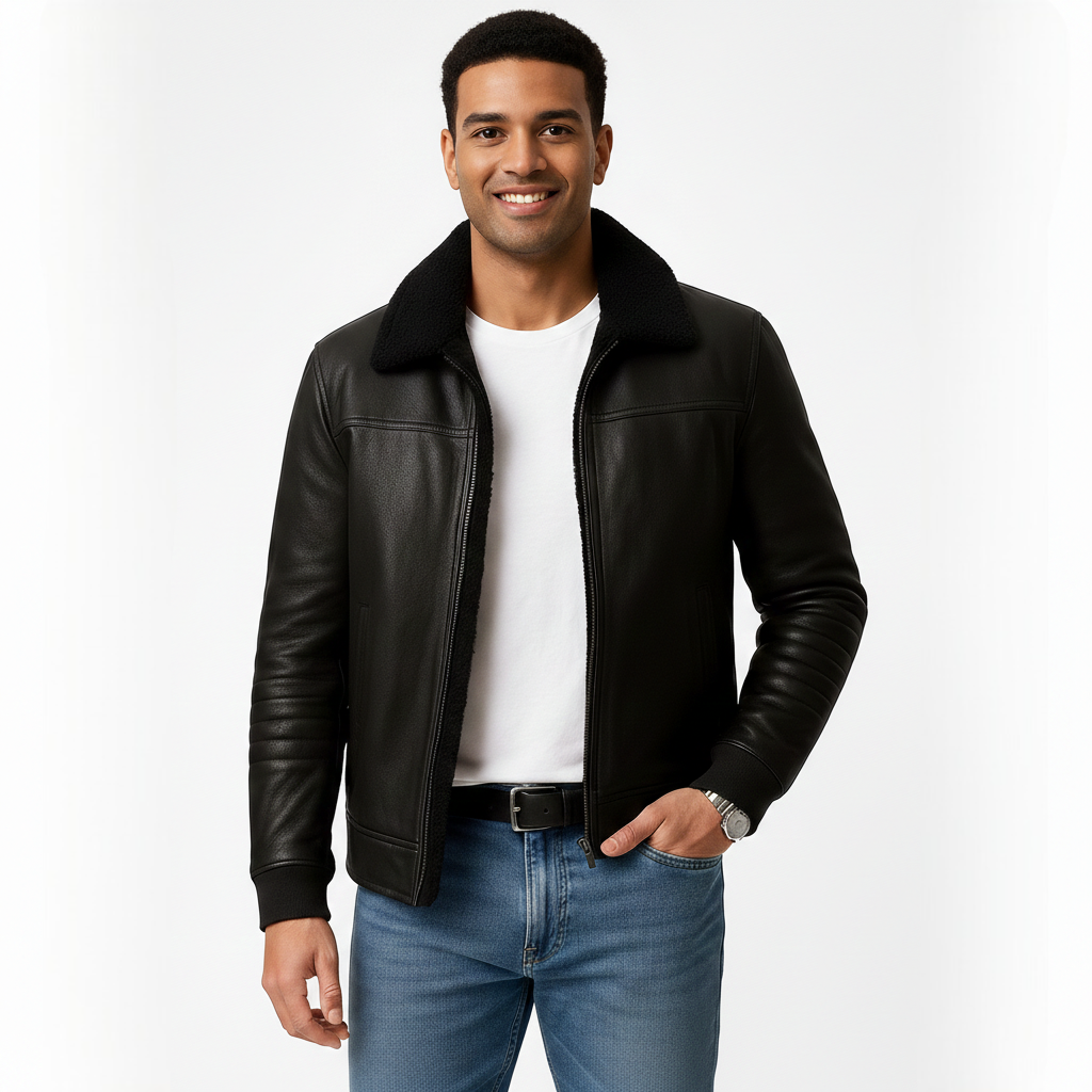 Michael Veste Herre med Pelskrave – Elegant Lynlåset Frakke med Slank Pasform i Moderne Stil