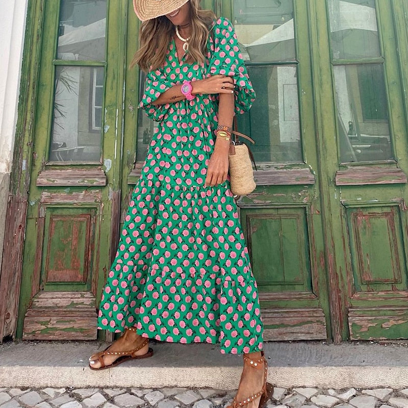 Abito lungo da donna Madeline - Elegante abito lungo in tessuto lussuoso e traspirante per le giornate estive