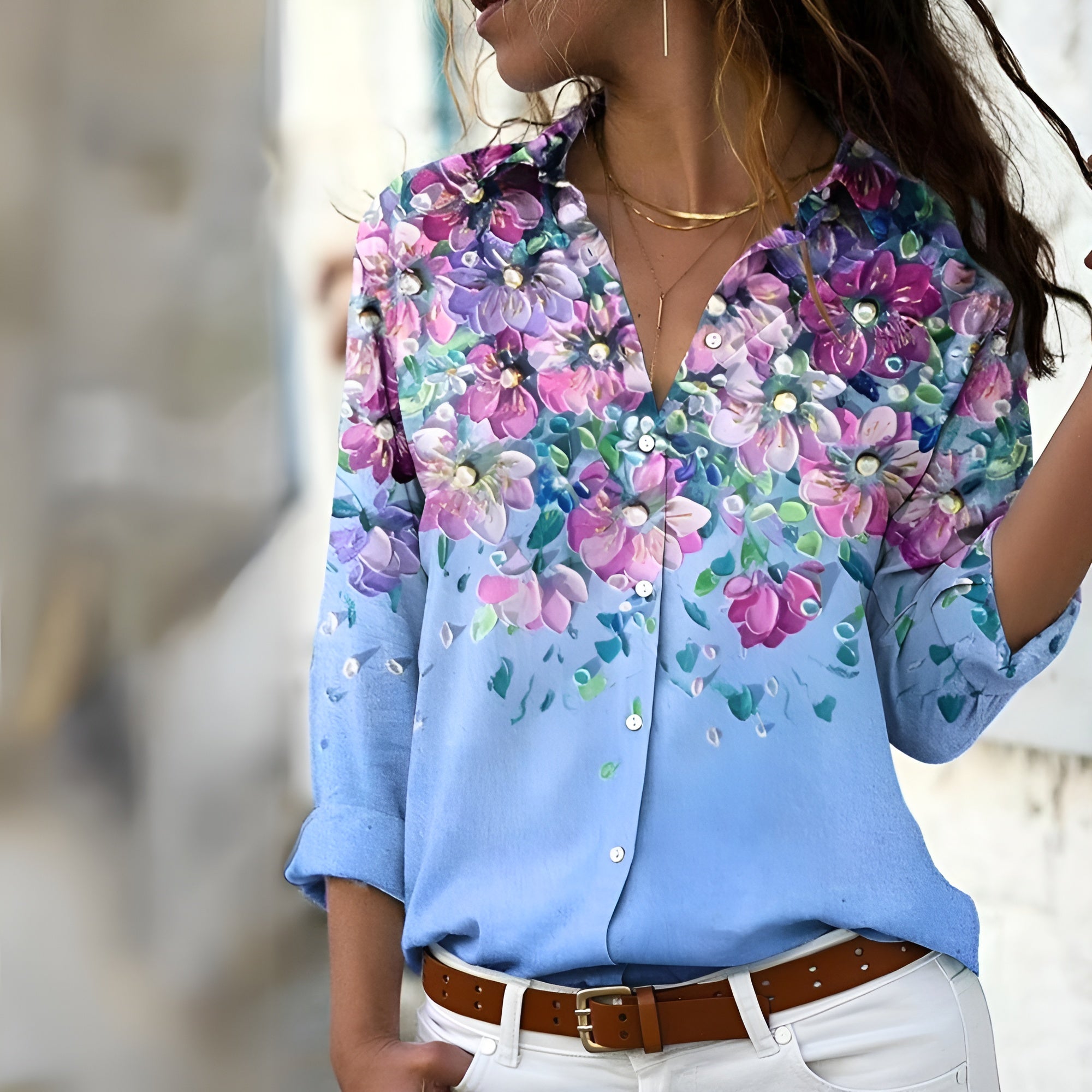 Norina Blouse Femme – Bluză ușoară cu imprimeu la modă, croială largă și țesătură moale