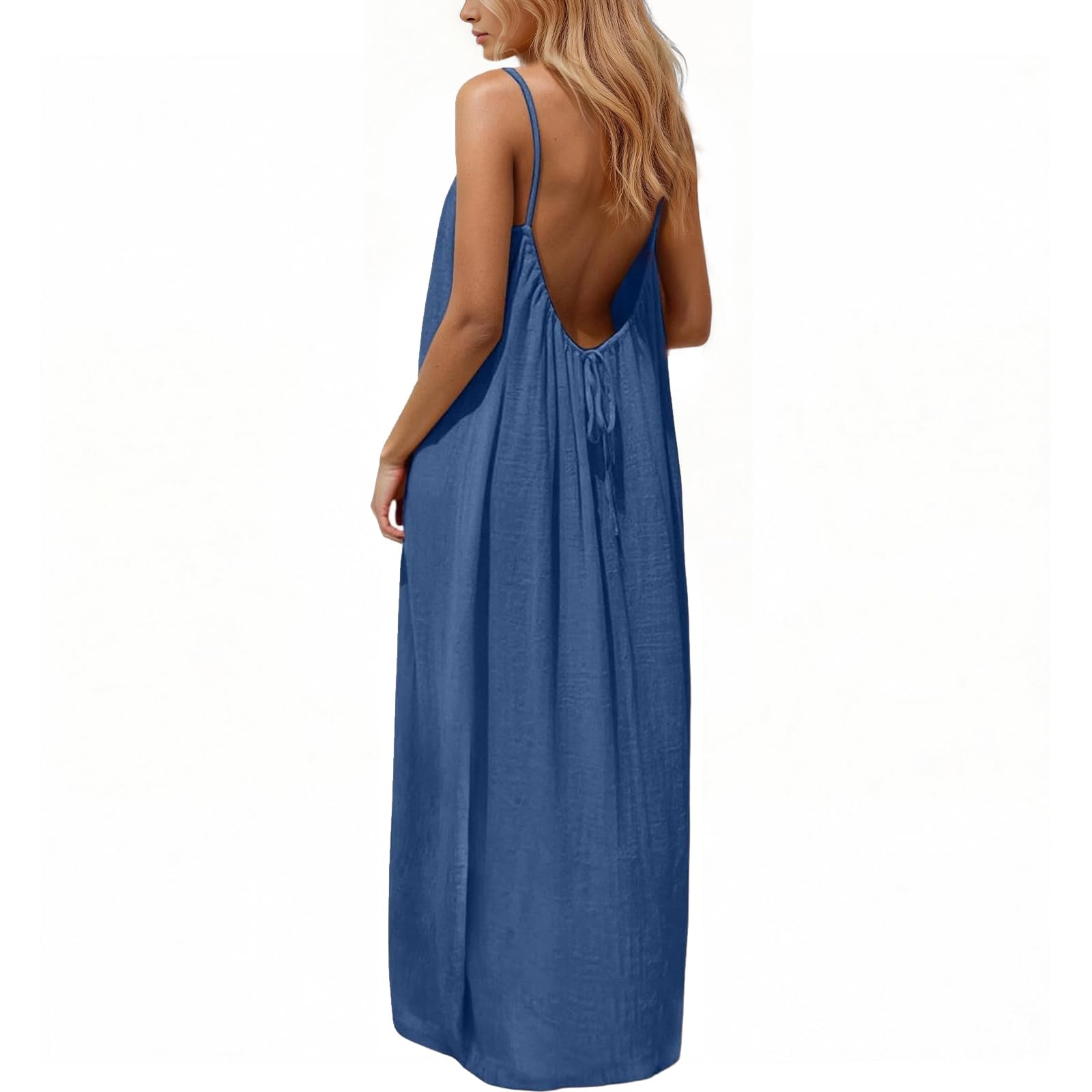 Rowena Maxi-jurk Dames – Open Rug, Verstelbare Bandjes & Effen Zomerjurk met Vloeiende A-lijn