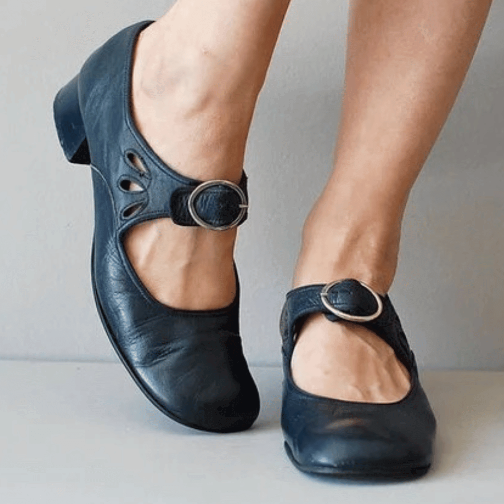 Jolanda Ballerines Femme Vintage – Elegantní kožené boty s malým kubánským podpatkem