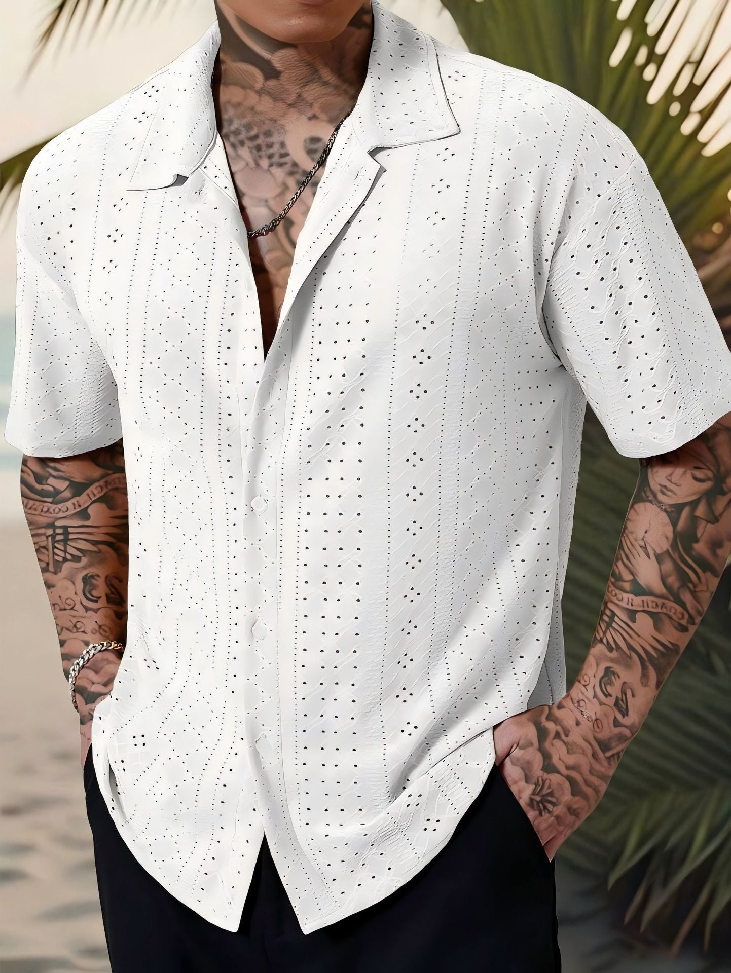 Marjhun Chemise Homme – Chemise Texturée Boutonnée Élégante & Confortable pour Look Décontracté