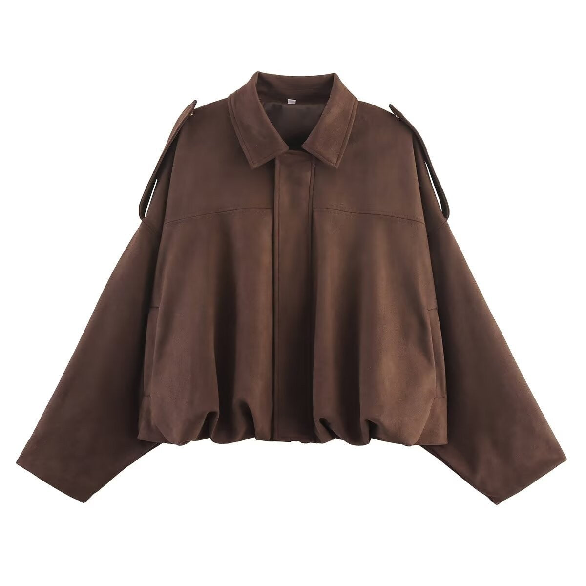 Casaco Elliana para Senhora – Casaco Largo com Efeito Camurça e Bolsos Práticos para Outono/Inverno