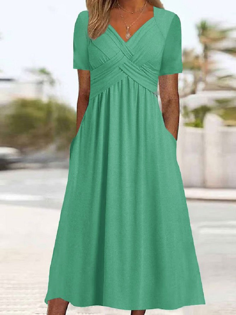 Elisabeth Robe Midi Femme – Elegantní šaty s výstřihem do V, volný střih a nadčasový styl