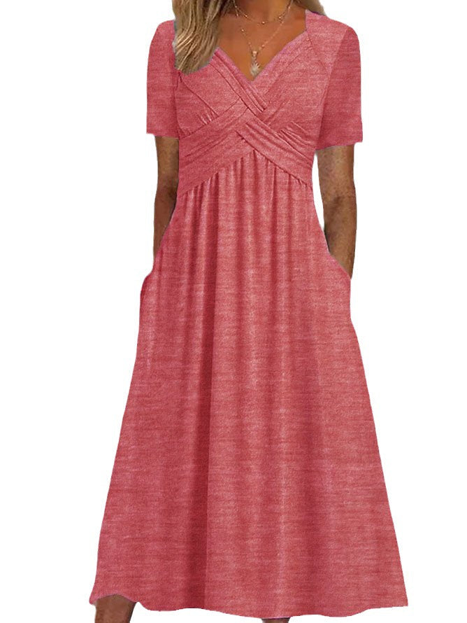 Elisabeth Robe Midi Femme – Elegantní šaty s výstřihem do V, volný střih a nadčasový styl
