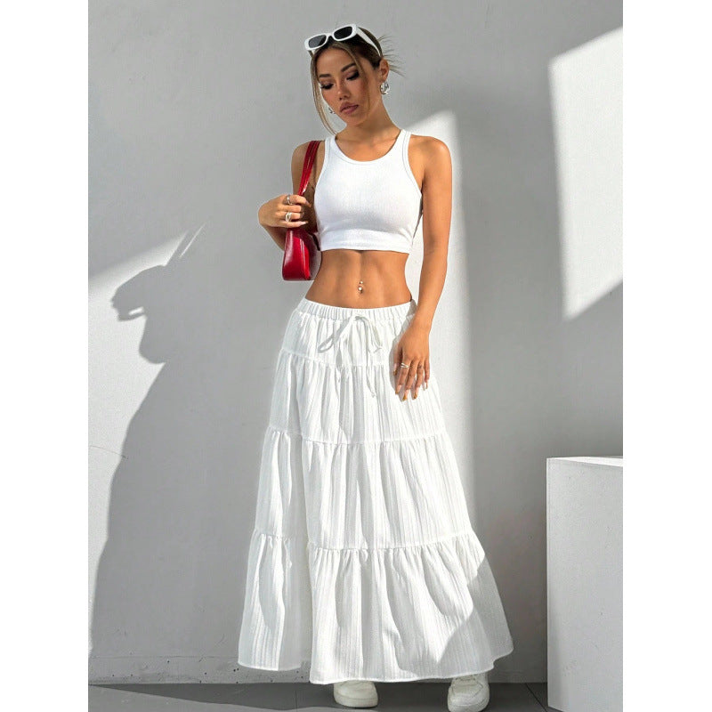 Alna Jupe Longue Femme – Coupe Évasée à Volants avec Taille Élastique à Cordon