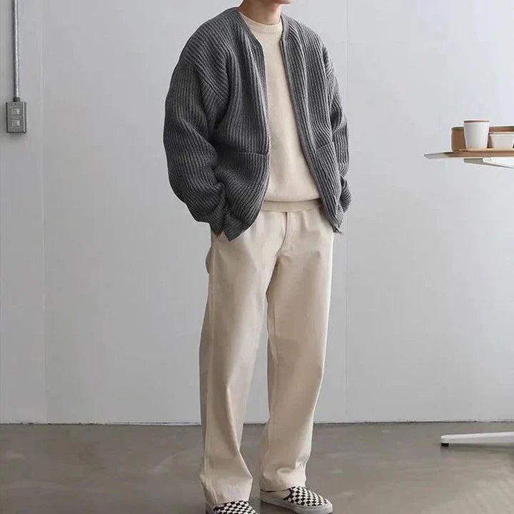 Hans Cardigan Homme – Lässige Strickjacke aus Rippenstrick mit offenem Vorderteil & praktischen Taschen