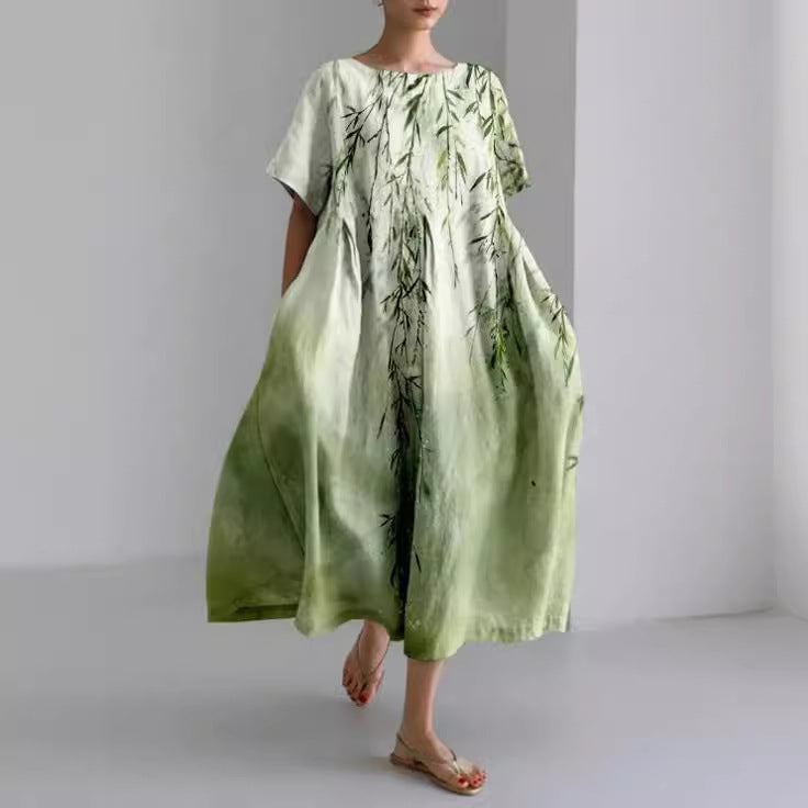 Sareno Robe Midi Woman – Light Floral Dress with Round Neck & Comfortable Fit