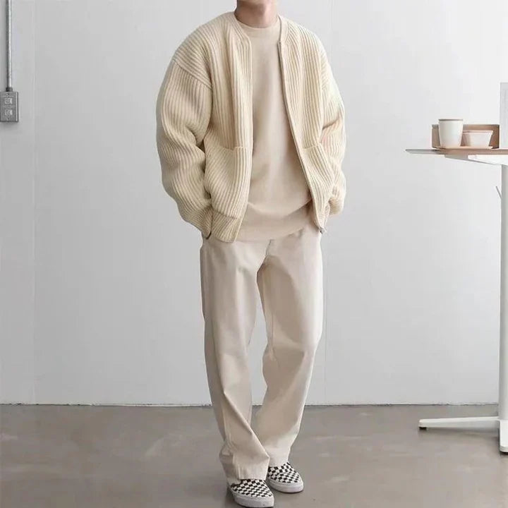 Hans Cardigan Homme – Lässige Strickjacke aus Rippenstrick mit offenem Vorderteil & praktischen Taschen
