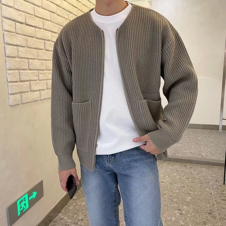 Hans Cardigan Homme – Lässige Strickjacke aus Rippenstrick mit offenem Vorderteil & praktischen Taschen
