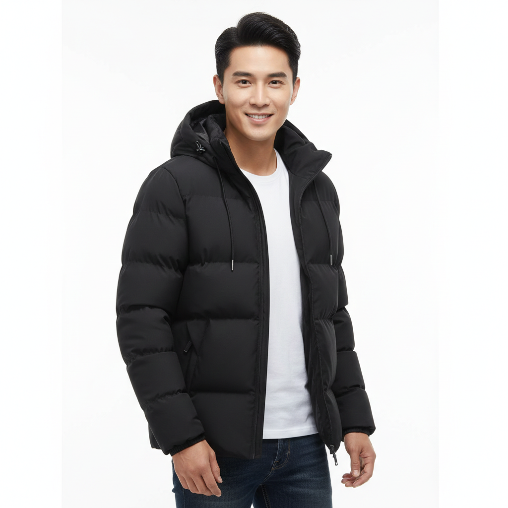 Heren Winter Olie Parka Waterdicht – Gewatteerde Puffer, Capuchon & Maximale Warmte