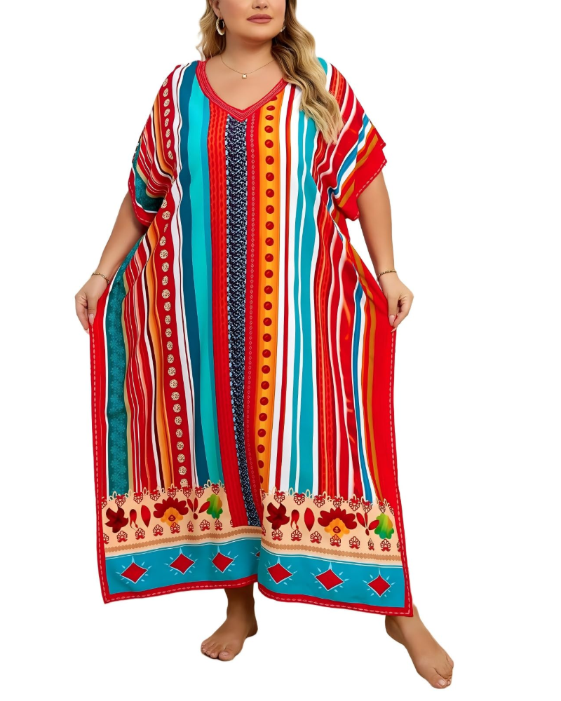 Olive Kaftan Femme Grande Taille – Robe Maxi Plage Fluide, Coupe Ample & Style Bohème