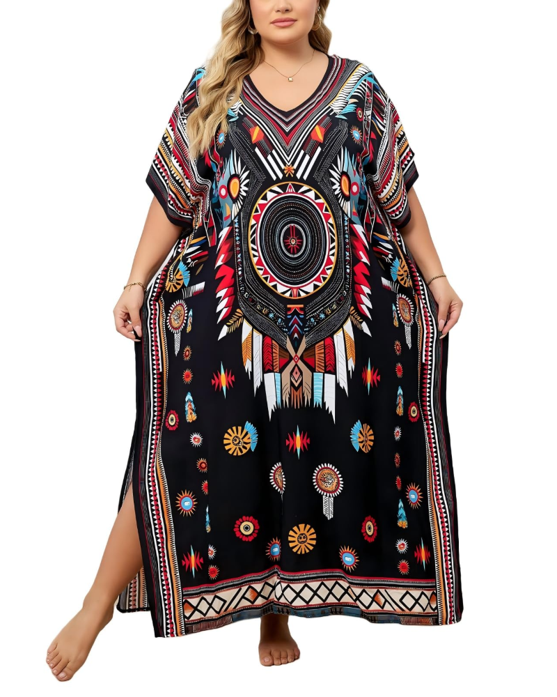Olive Kaftan Femme Grande Taille – Robe Maxi Plage Fluide, Coupe Ample & Style Bohème
