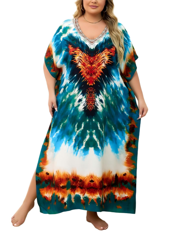 Olive Kaftan Femme Grande Taille – Robe Maxi Plage Fluide, Coupe Ample & Style Bohème