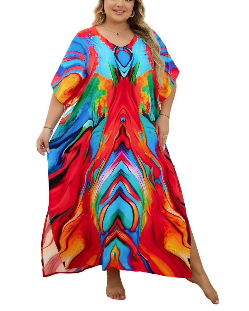 Olive Kaftan Femme Grande Taille – Robe Maxi Plage Fluide, Coupe Ample & Style Bohème