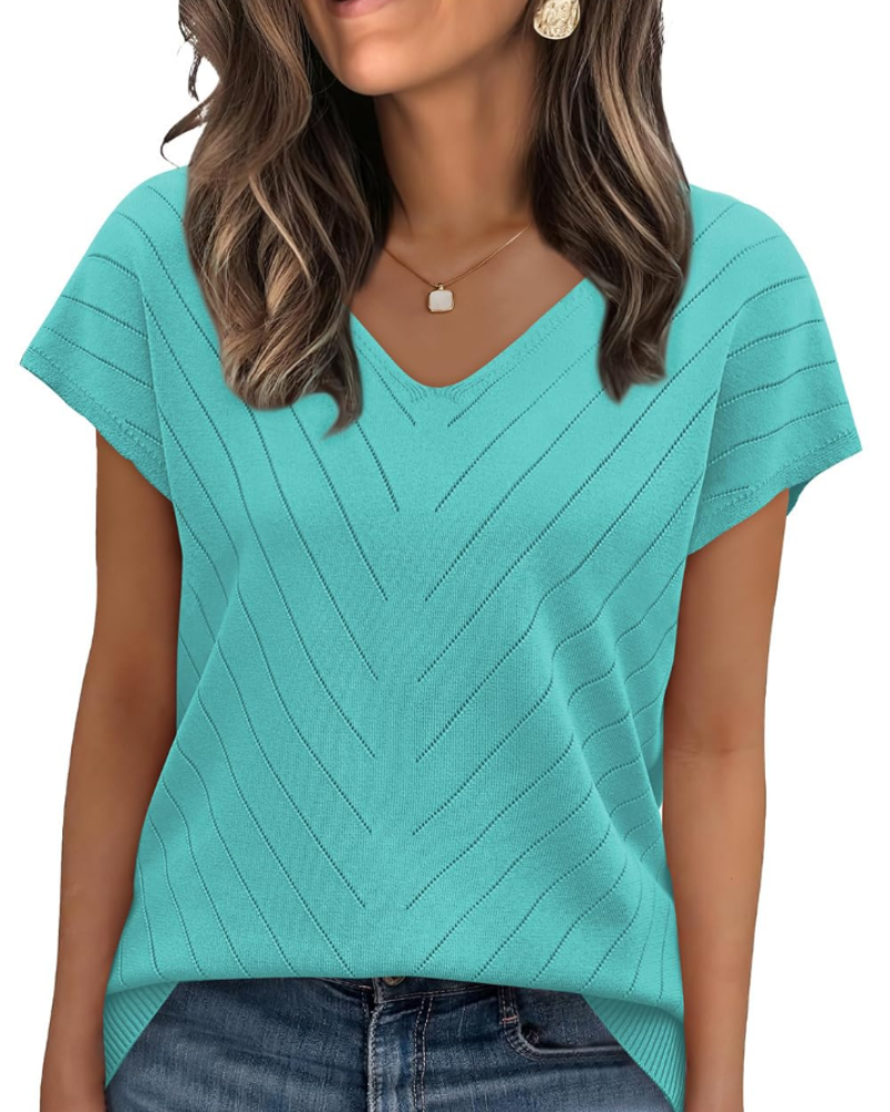 Orina Top for Women – Lightweight Short Sleeve V-Neck Chic & Business Casual Style