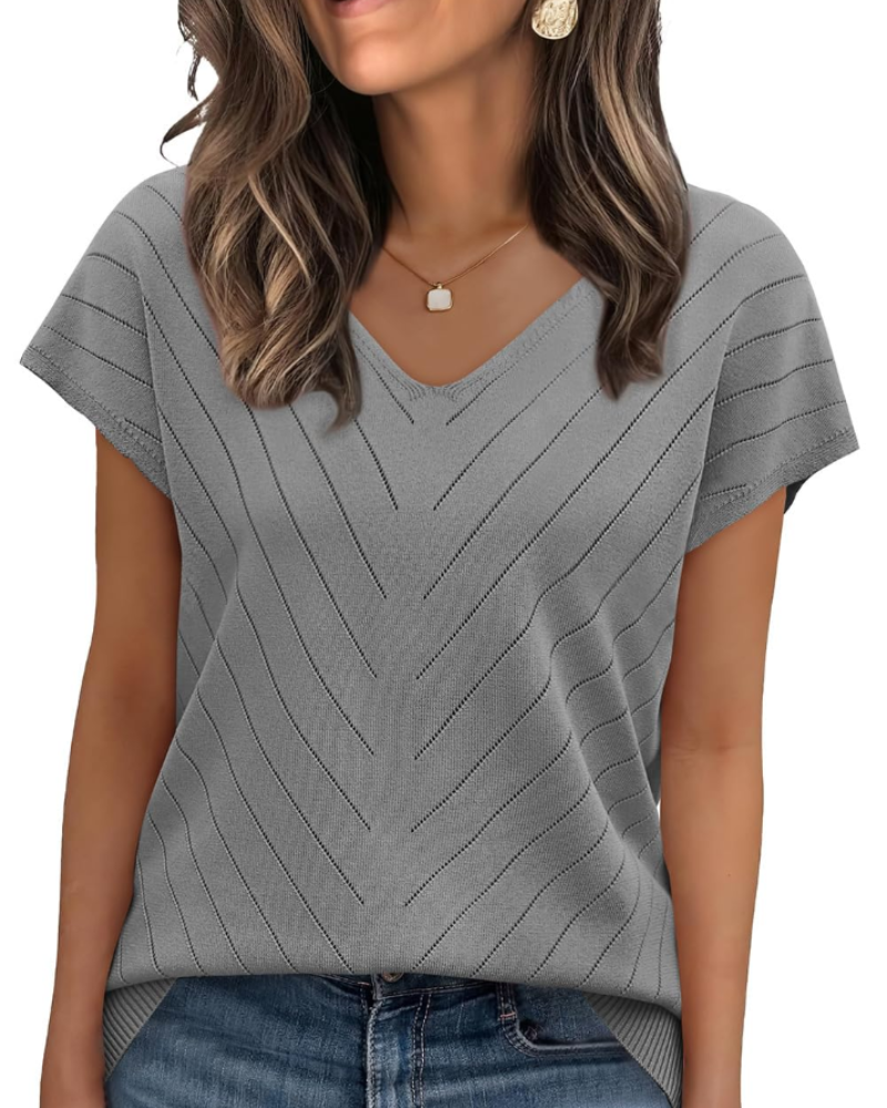 Orina Top for Women – Lightweight Short Sleeve V-Neck Chic & Business Casual Style