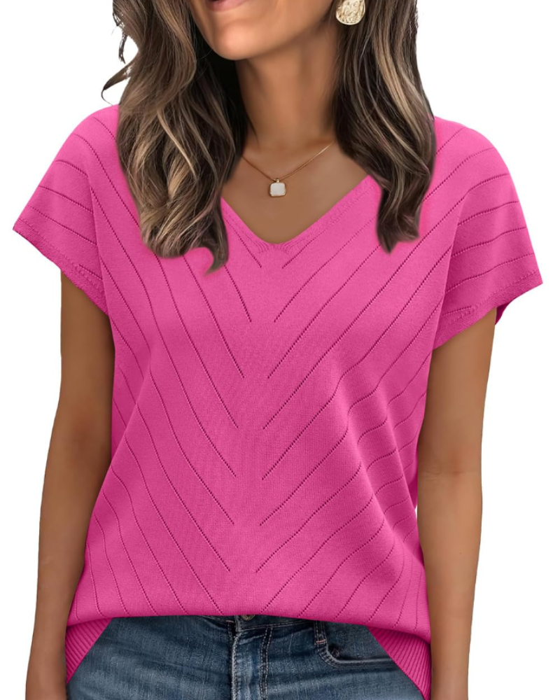 Orina Top for Women – Lightweight Short Sleeve V-Neck Chic & Business Casual Style
