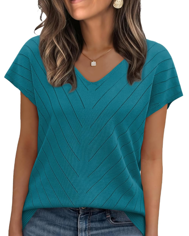Orina Top for Women – Lightweight Short Sleeve V-Neck Chic & Business Casual Style