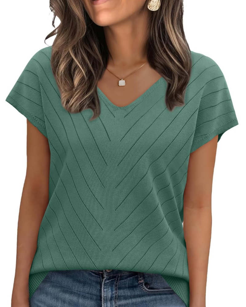 Orina Top for Women – Lightweight Short Sleeve V-Neck Chic & Business Casual Style