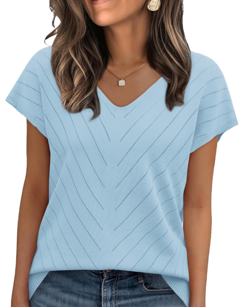 Orina Top for Women – Lightweight Short Sleeve V-Neck Chic & Business Casual Style