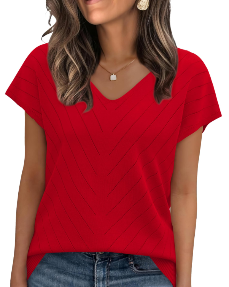 Orina Top for Women – Lightweight Short Sleeve V-Neck Chic & Business Casual Style