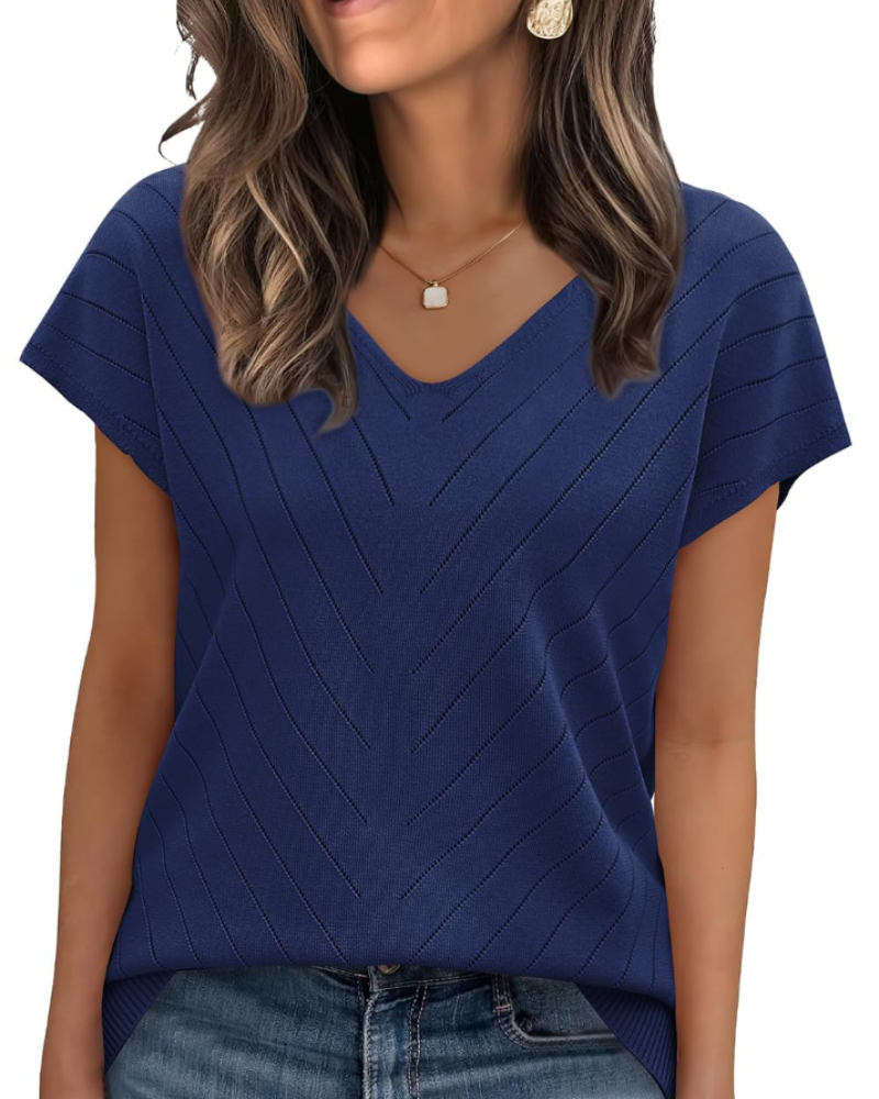 Orina Top for Women – Lightweight Short Sleeve V-Neck Chic & Business Casual Style