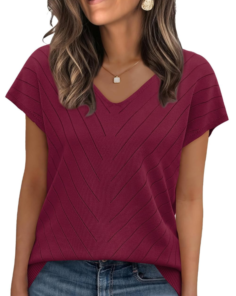 Orina Top for Women – Lightweight Short Sleeve V-Neck Chic & Business Casual Style