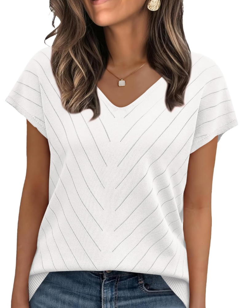Orina Top for Women – Lightweight Short Sleeve V-Neck Chic & Business Casual Style