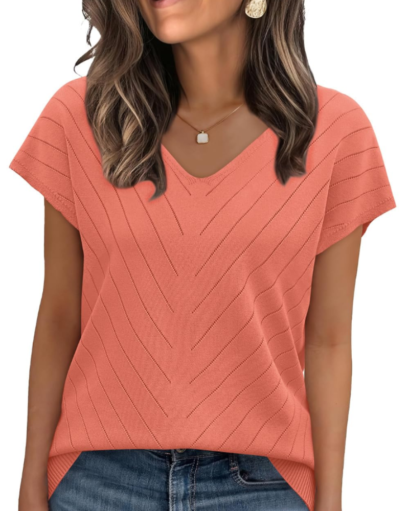 Orina Top for Women – Lightweight Short Sleeve V-Neck Chic & Business Casual Style