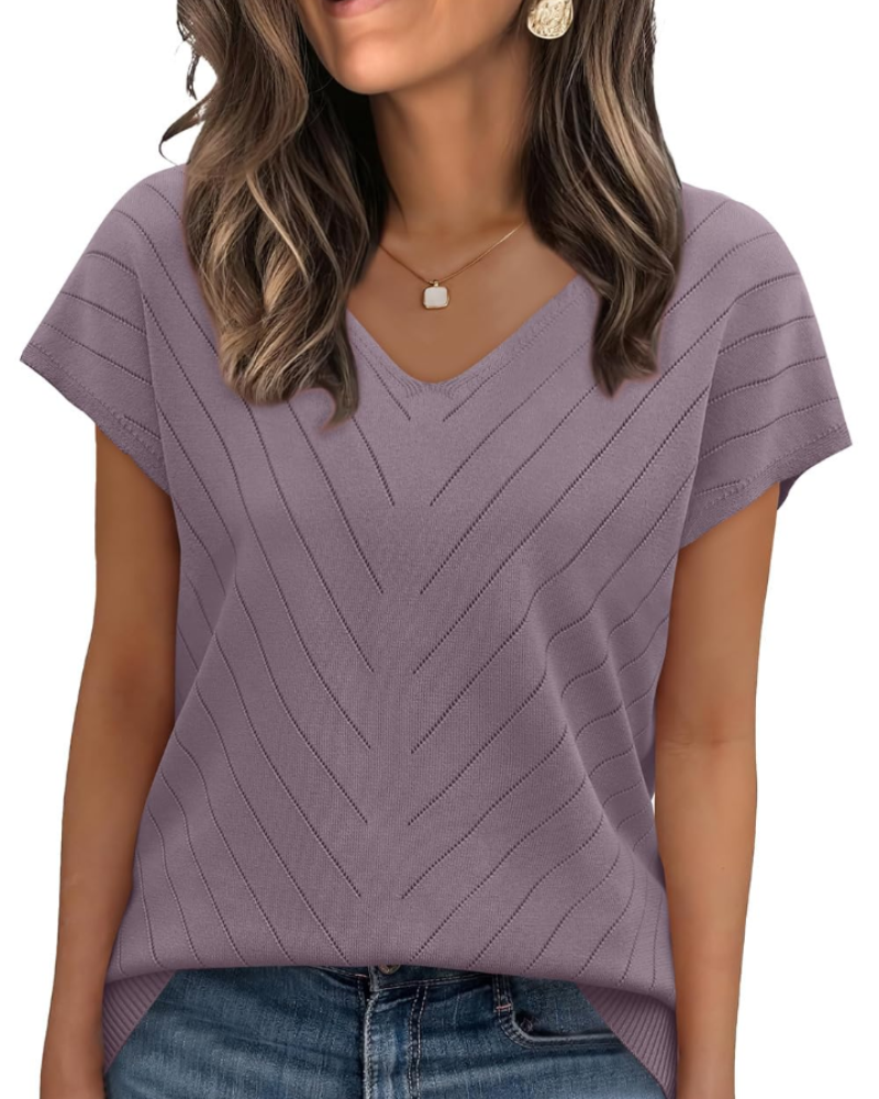 Orina Top for Women – Lightweight Short Sleeve V-Neck Chic & Business Casual Style