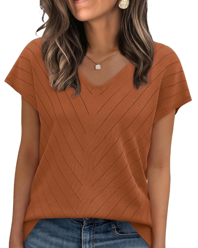 Orina Top for Women – Lightweight Short Sleeve V-Neck Chic & Business Casual Style