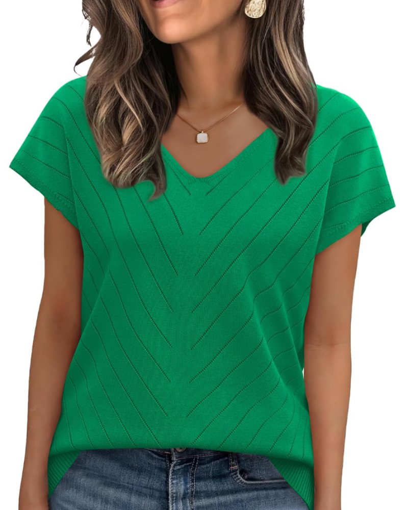 Orina Top for Women – Lightweight Short Sleeve V-Neck Chic & Business Casual Style