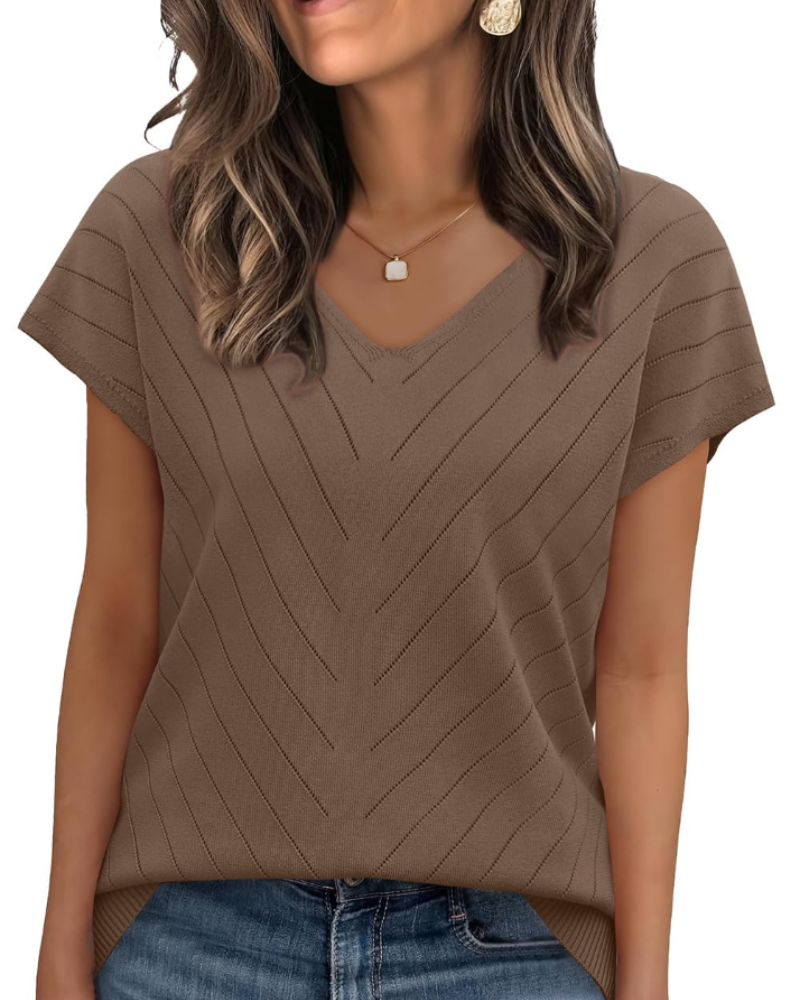 Orina Top for Women – Lightweight Short Sleeve V-Neck Chic & Business Casual Style